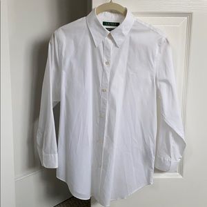 White button down shirt 3/4 sleeve